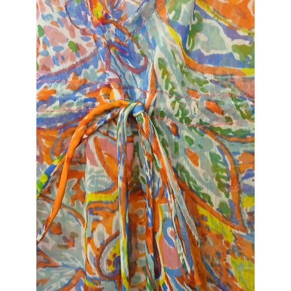 Lauren Ralph Lauren Cover-up Sz XS Midi Caftan Sheer Paisley Floral Multi $135 - Picture 12 of 16